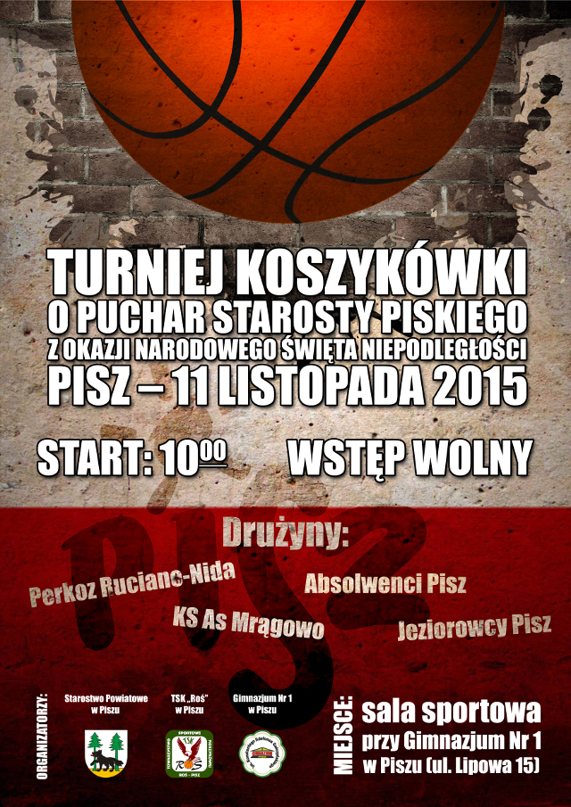 Plakat zapraszający na turniej - 11 listopada 2015 o godzinie 10:00 - Wstęp wolny