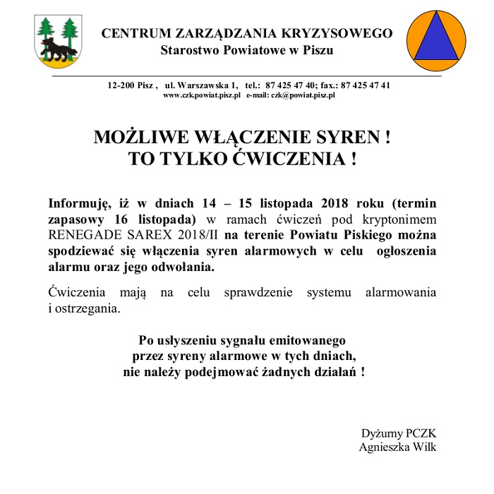 Możliwe Włączenie Syren! To Tylko Ćwicenia!